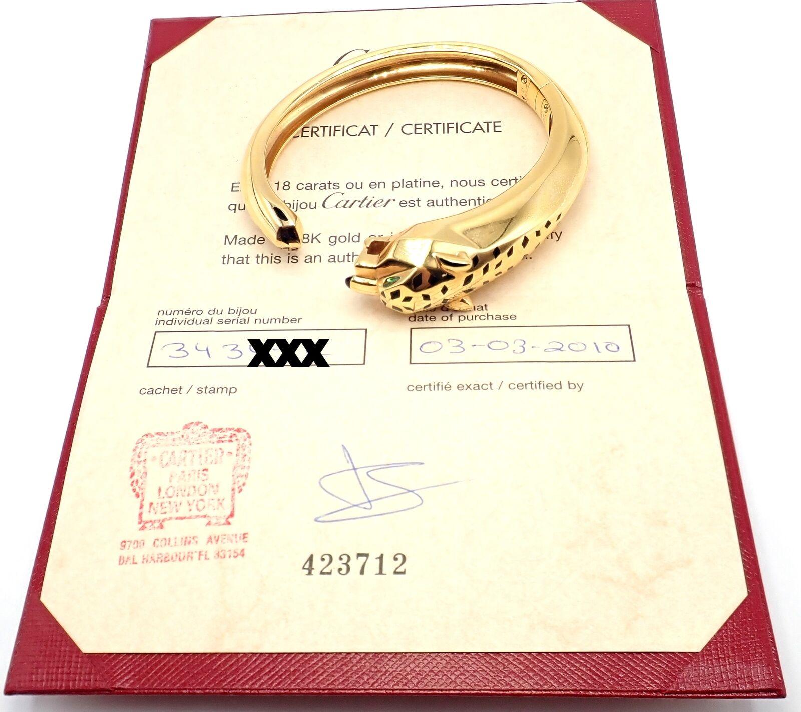 Cartier Bracelet jonc Panthère Tavorite en or jaune et onyx, taille 17 Excellent état - En vente à Holland, PA