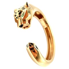 Cartier Panther Panthere Tavorite Onyx Yellow Gold Size 17 Bangle Bracelet