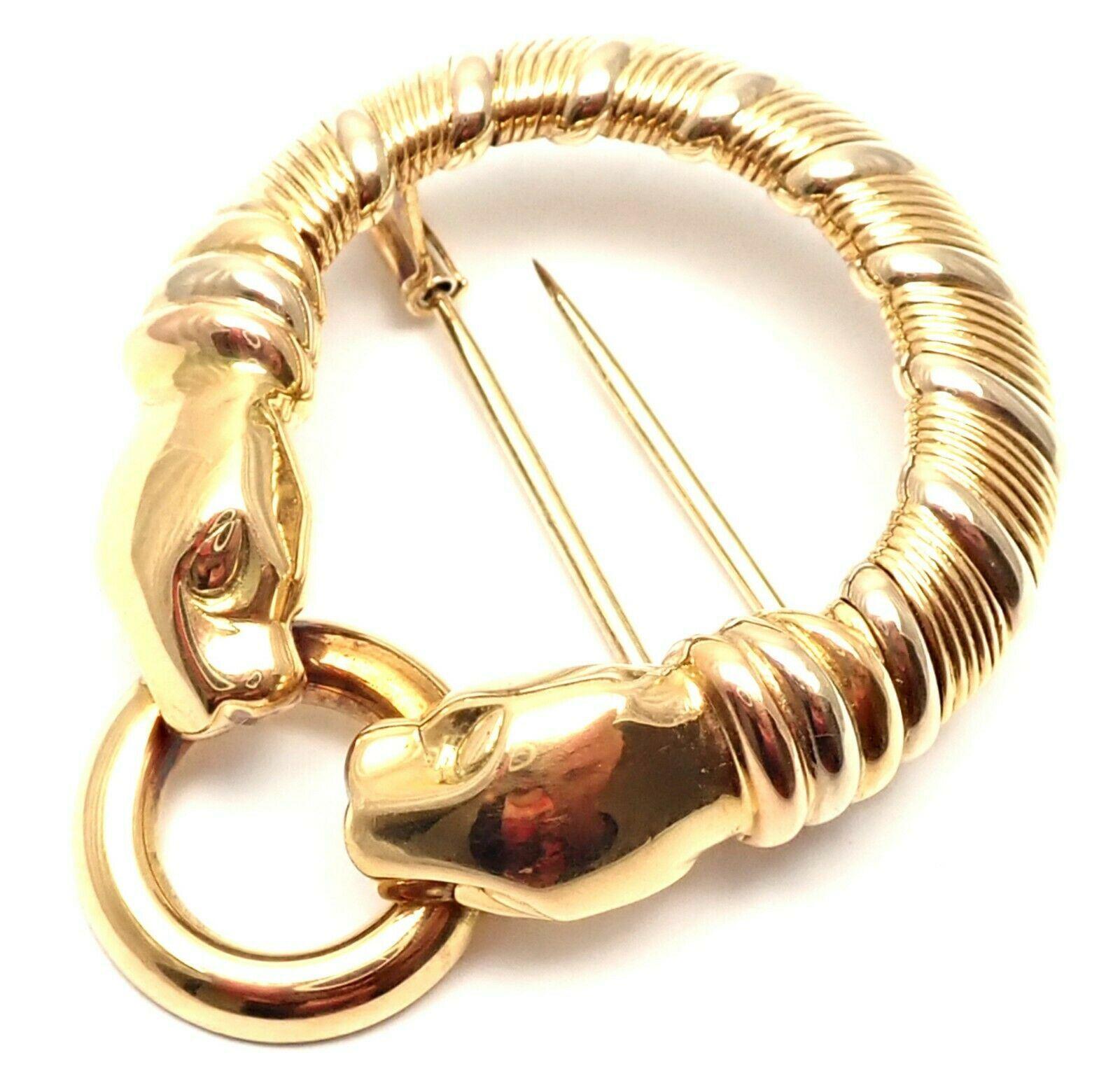 Cartier Panther Panthere Tri-Colored Gold Pin Brooch For Sale 2
