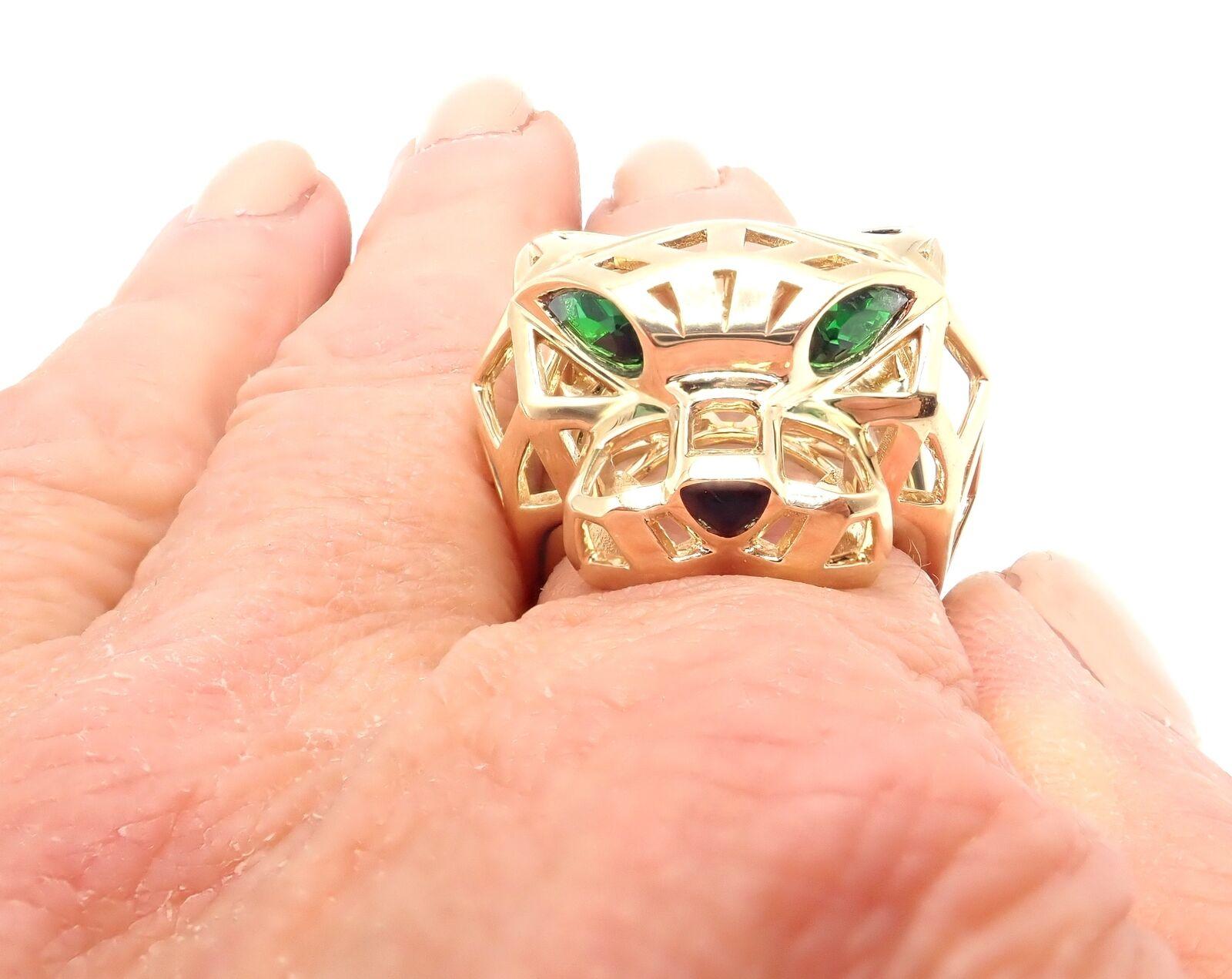 Cartier Panther Panthere Tsavorite Onyx Yellow Gold Large Ring For Sale 5
