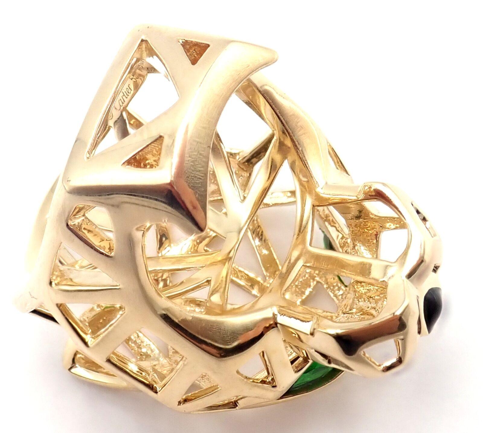 Cartier Panther Panthere Tsavorite Onyx Yellow Gold Large Ring For Sale 7