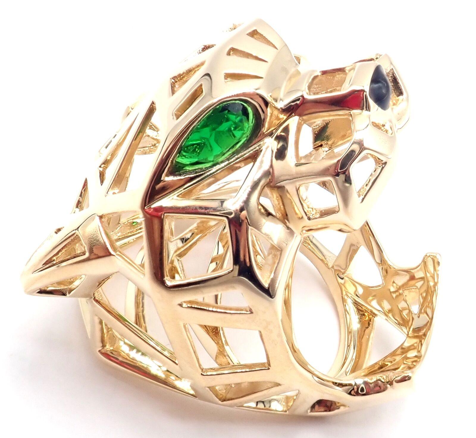 Cartier Panther Panthere Tsavorite Onyx Yellow Gold Large Ring In Excellent Condition For Sale In Holland, PA