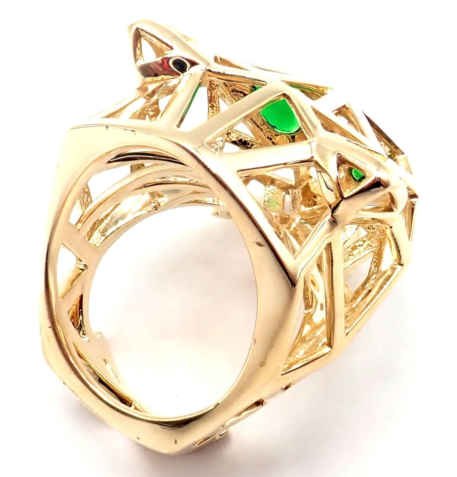 Cartier Panther Panthere Tsavorite Onyx Yellow Gold Large Ring For Sale 1