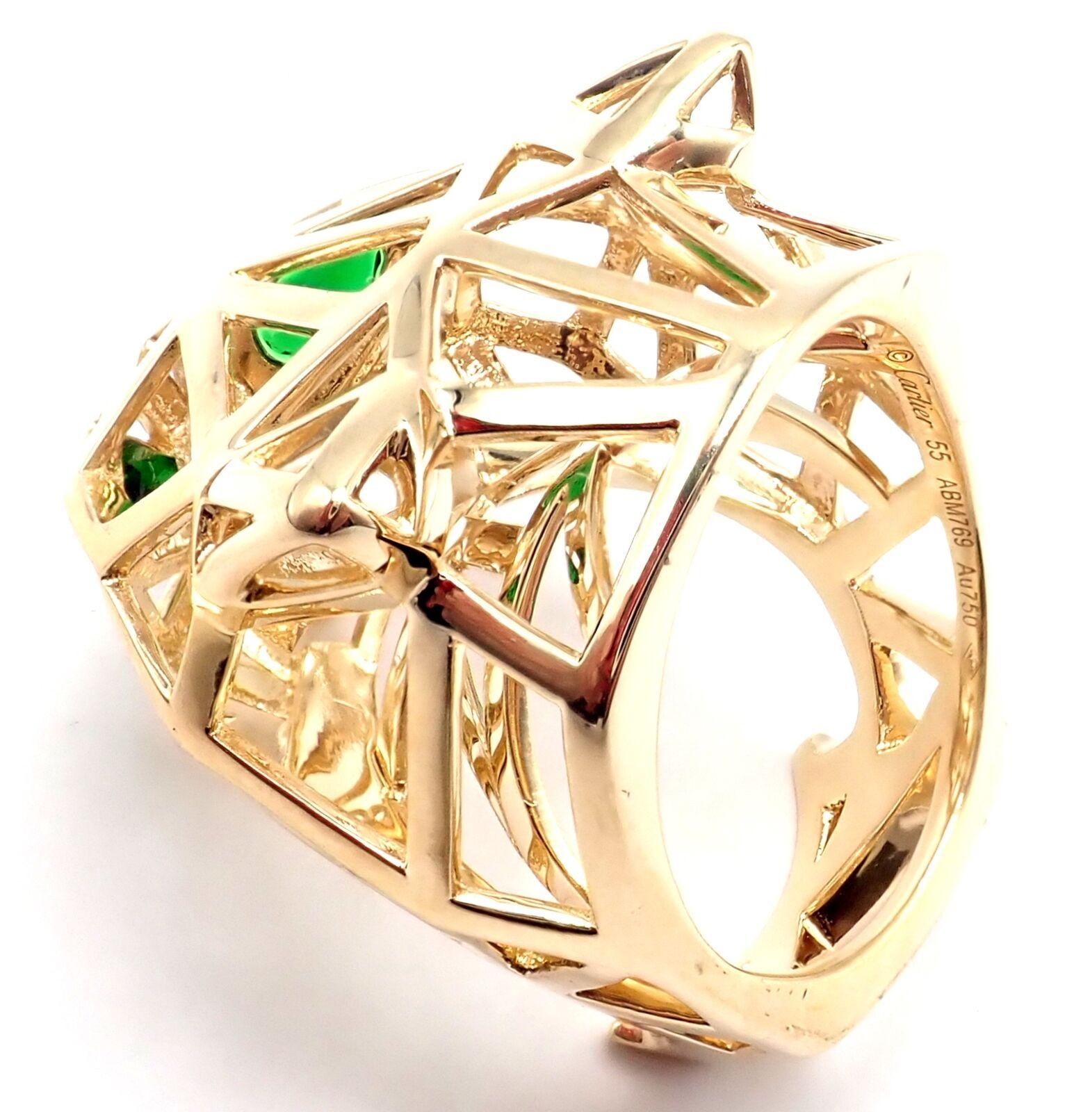 Cartier Panther Panthere Tsavorite Onyx Yellow Gold Large Ring For Sale 2