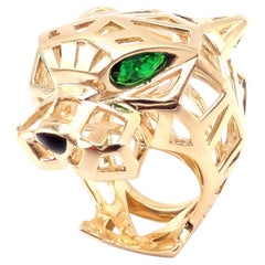 Cartier Panther Panthere Tsavorite Onyx Yellow Gold Large Ring