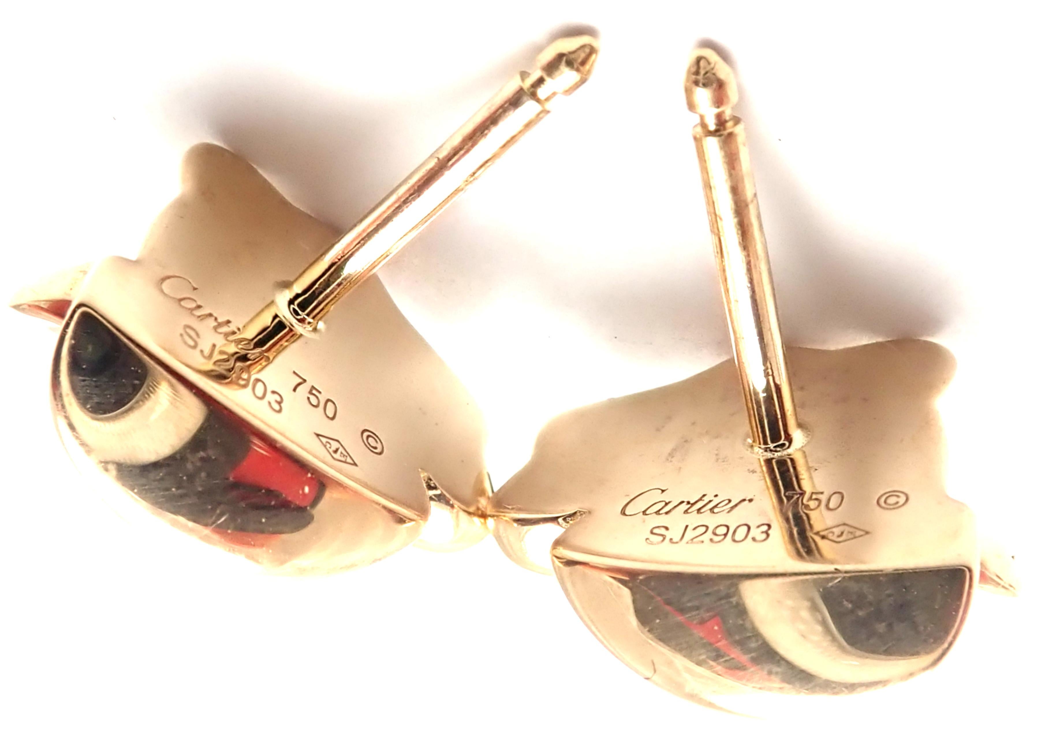 Cartier Panther Panthere Tsavorite Onyx Yellow Gold Stud Earrings In Excellent Condition In Holland, PA