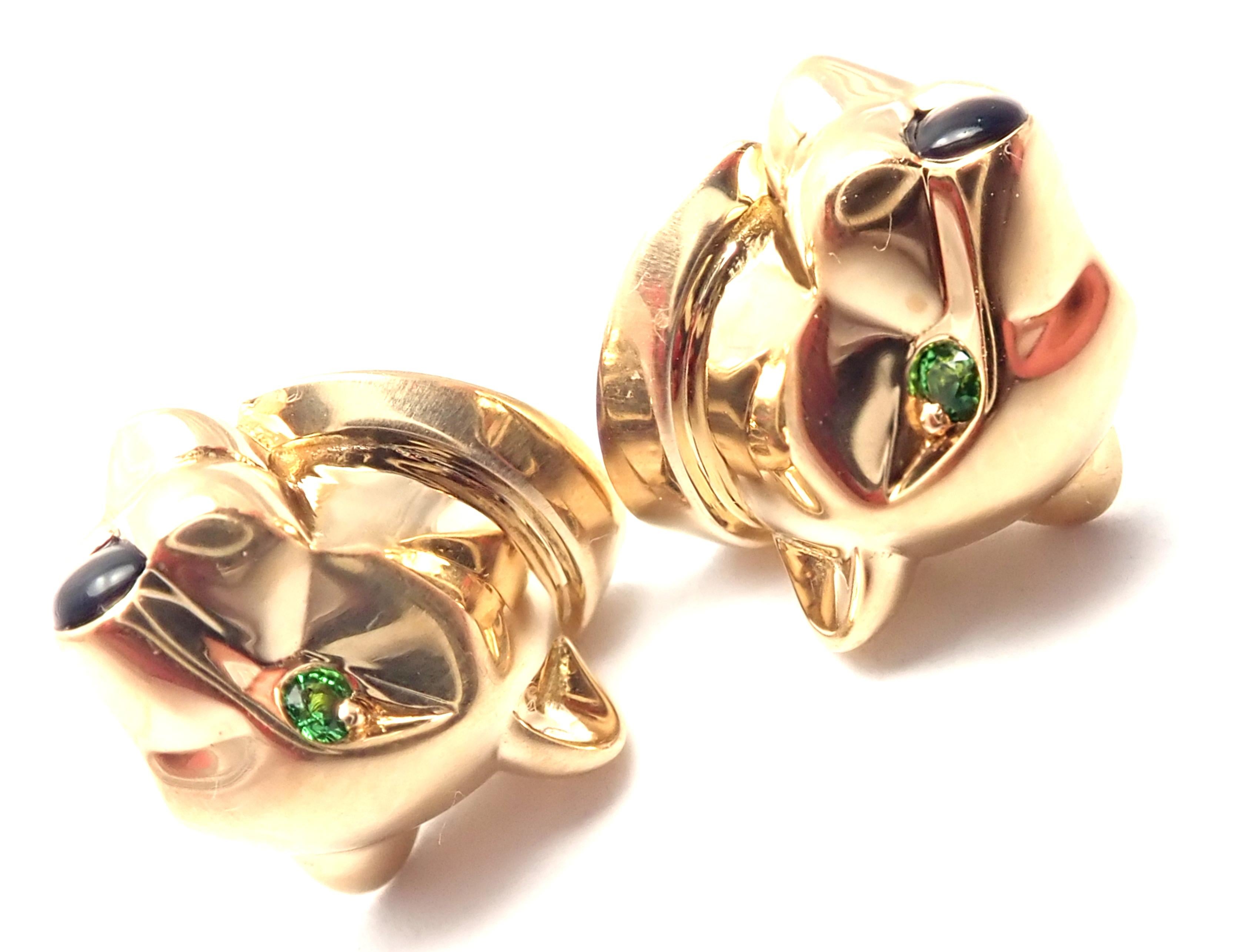 Cartier Panther Panthere Tsavorite Onyx Yellow Gold Stud Earrings 1