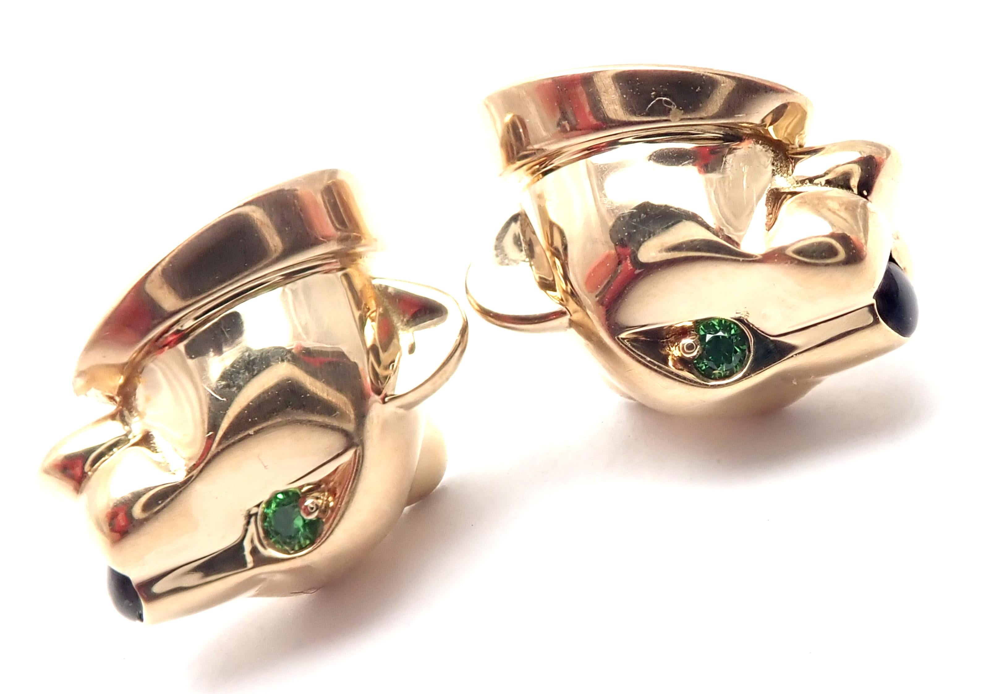 Cartier Panther Panthere Tsavorite Onyx Yellow Gold Stud Earrings 2