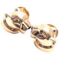 Cartier Panther Panthere Tsavorite Onyx Yellow Gold Stud Earrings