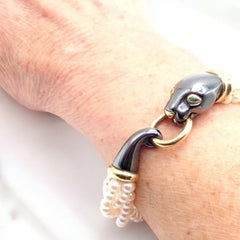 Cartier Panther Panthere Pulsera Oro Amarillo y Plata Perla Esmeralda