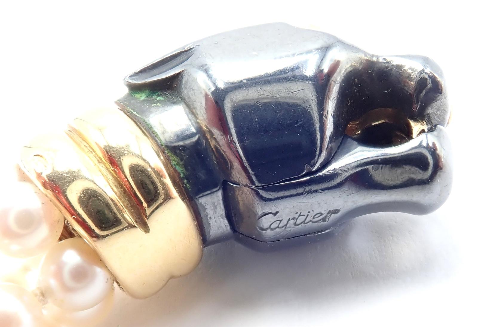 Cartier Panther Panthere Yellow Gold & Silverium Emerald Pearl Bracelet For Sale 2