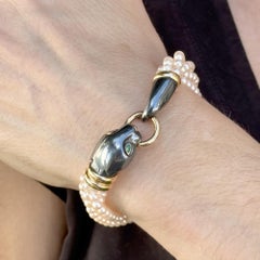 Cartier Panther Panthère Yellow Gold & Silverium Emerald Pearl Bracelet Vintage