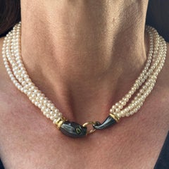 Cartier Panther Panthere Yellow Gold & Silverium Emerald Pendant Pearl Necklace