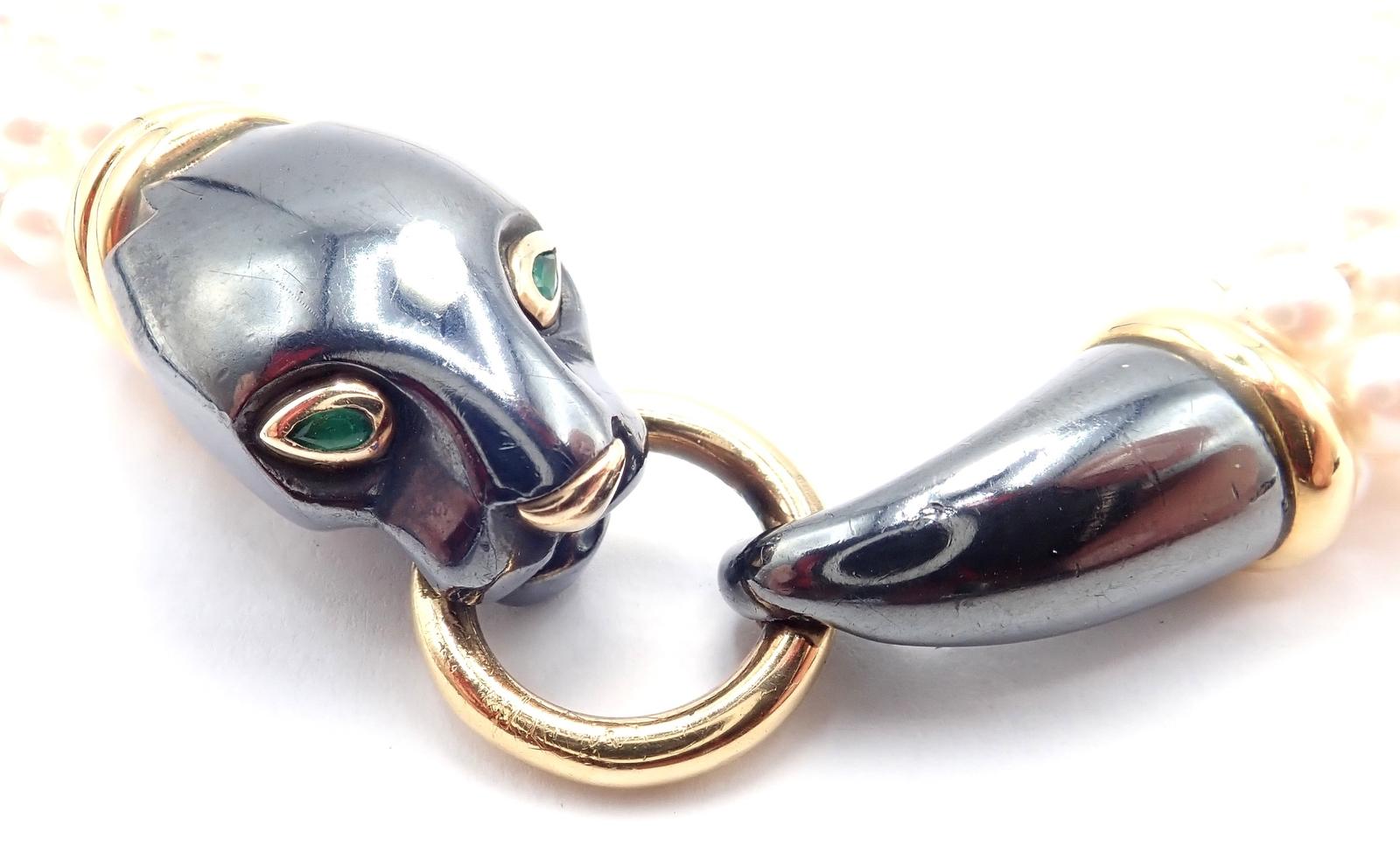 Cartier Panther Panthere Yellow Gold & Silverium Pendant Pearl Necklace For Sale 6