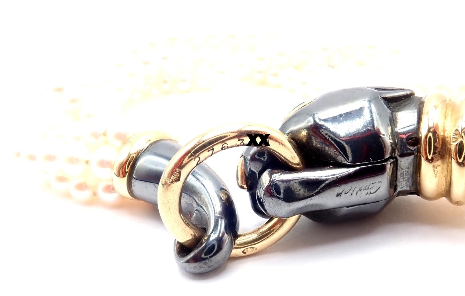 Cartier Panther Panthere Yellow Gold & Silverium Pendant Pearl Necklace For Sale 7