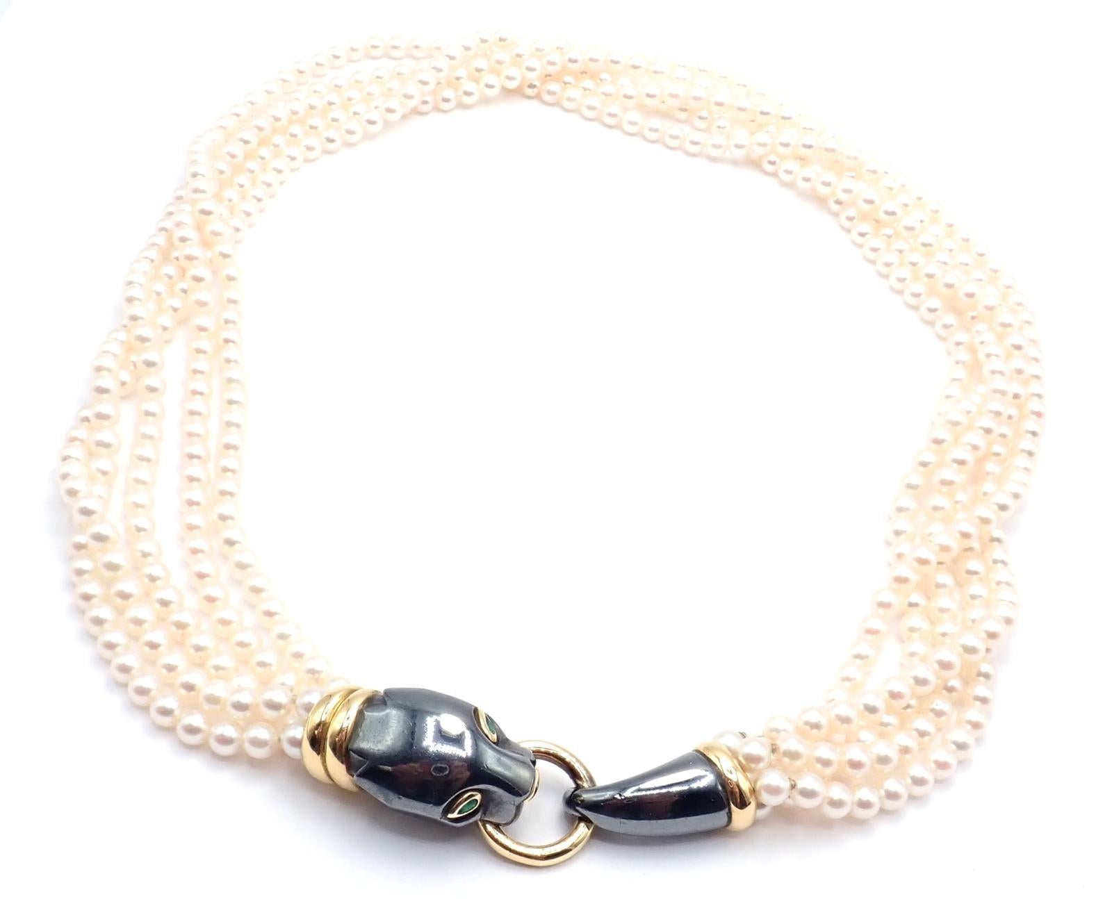 Cartier Panther Panthere Yellow Gold & Silverium Pendant Pearl Necklace For Sale 9