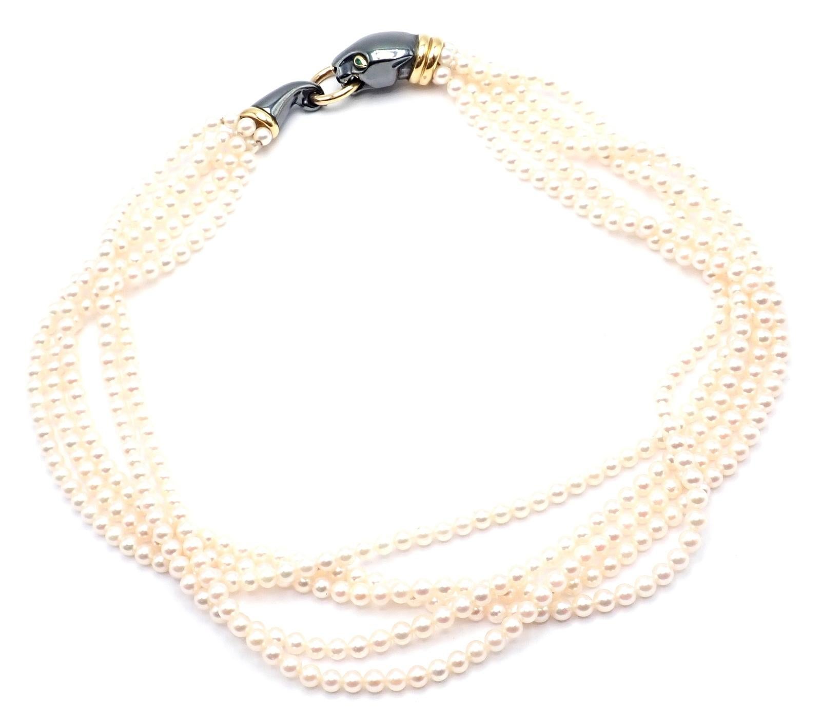 Cartier Panther Panthere Yellow Gold & Silverium Pendant Pearl Necklace For Sale 5
