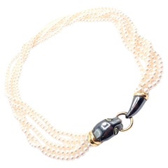 Cartier Panther Panthere Yellow Gold & Silverium Pendant Pearl Necklace