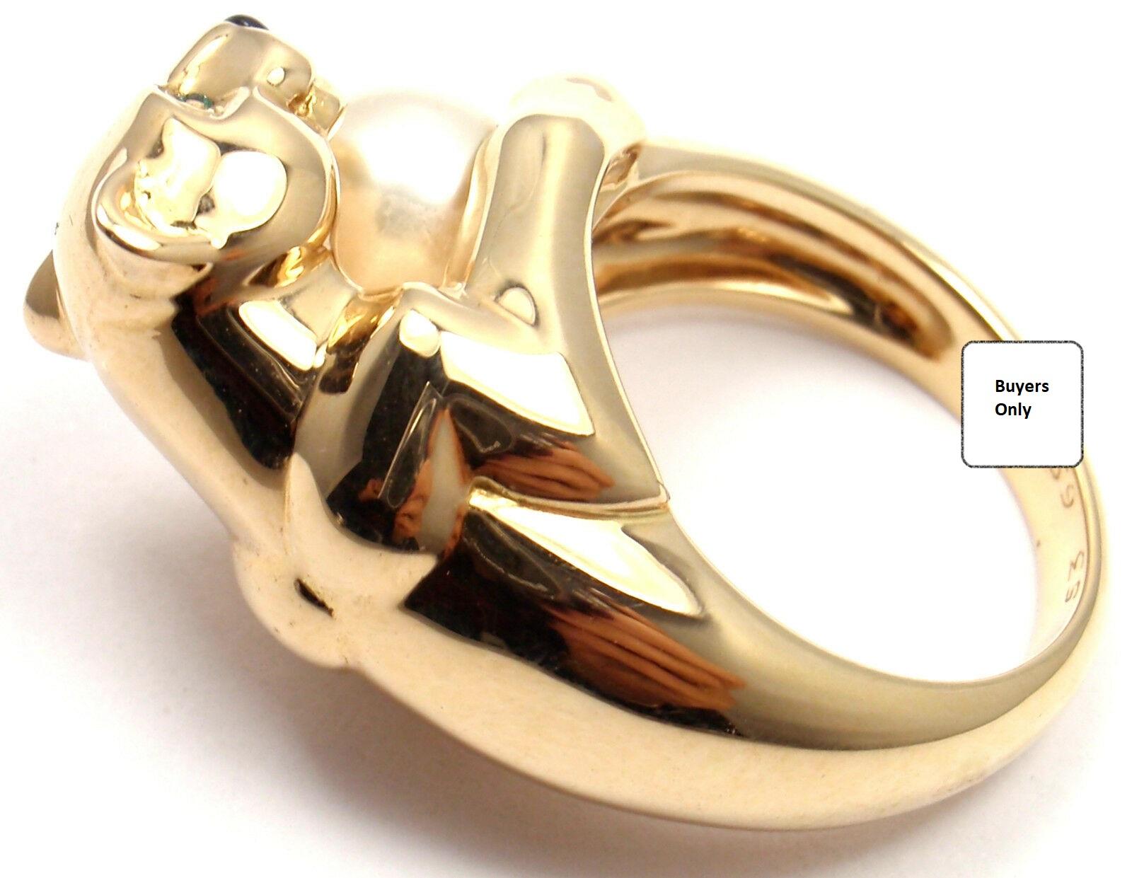 Cartier Panther Pearl Onyx Emerald Yellow Gold Ring 2