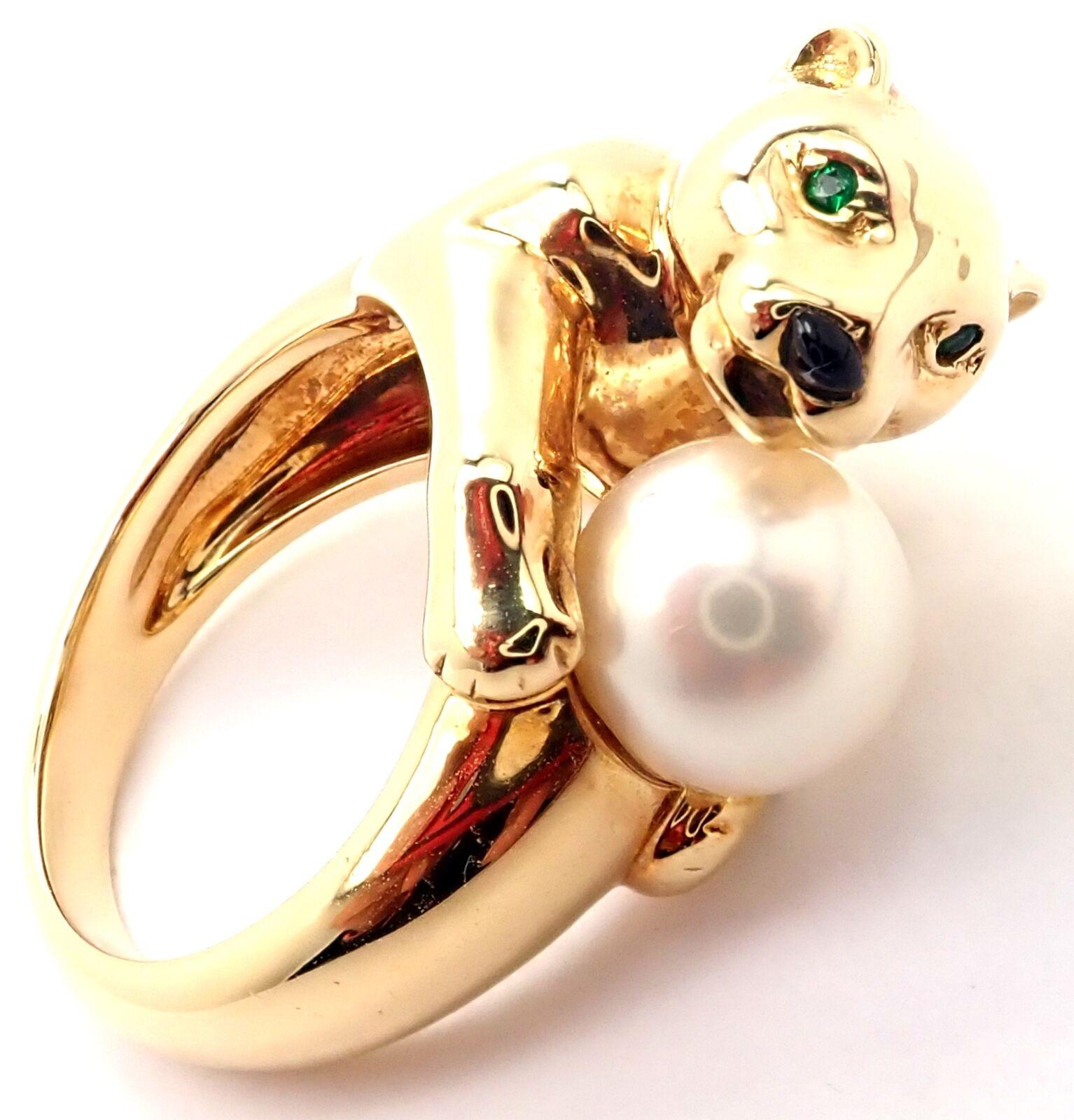 18k Yellow Gold Pearl, Emerald, and Onyx Ring by Cartier. 
Part of Cartier's 