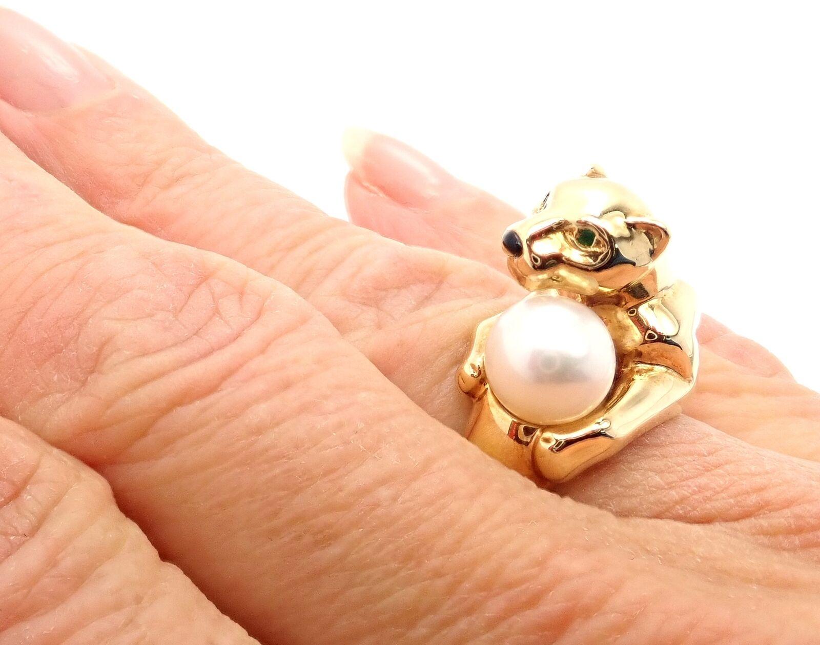 Cartier Panther Pearl Onyx Emerald Yellow Gold Ring 2