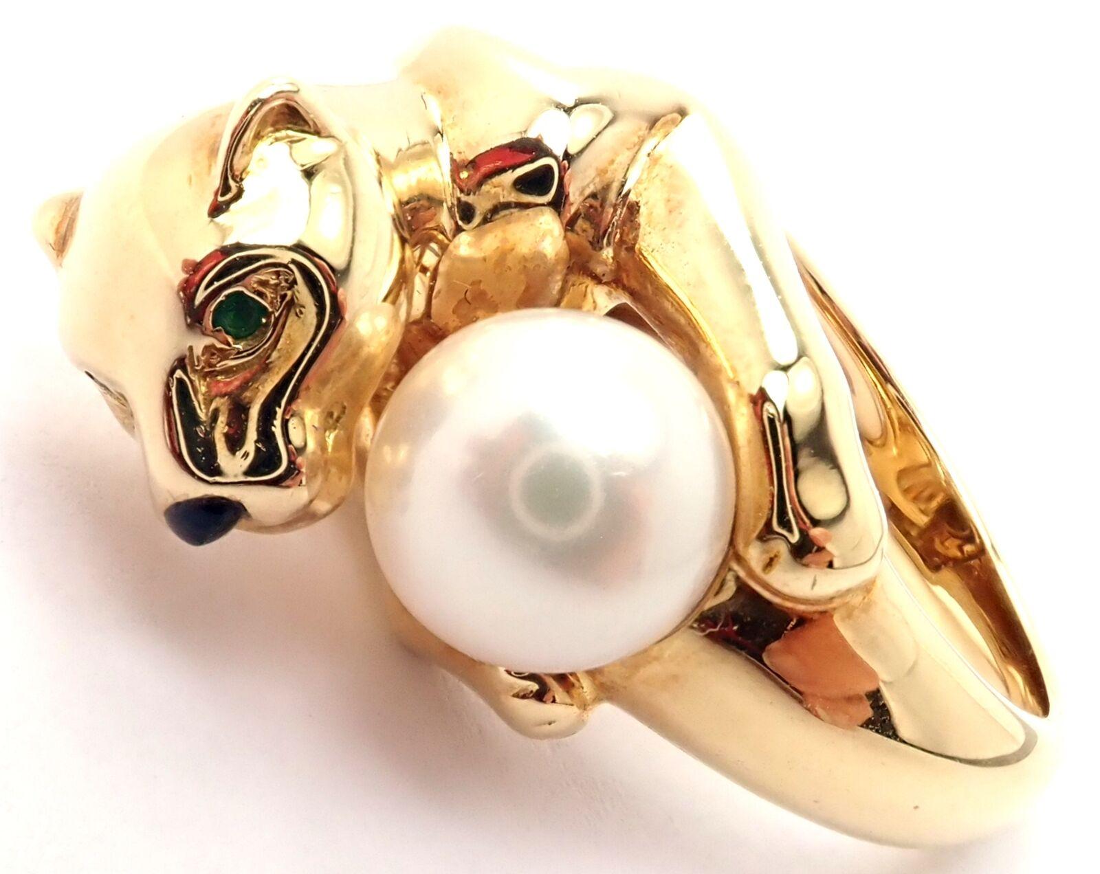 Cartier Panther Pearl Onyx Emerald Yellow Gold Ring 3