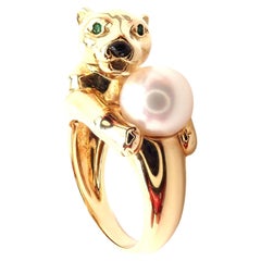 Cartier Panther Pearl Onyx Emerald Yellow Gold Ring