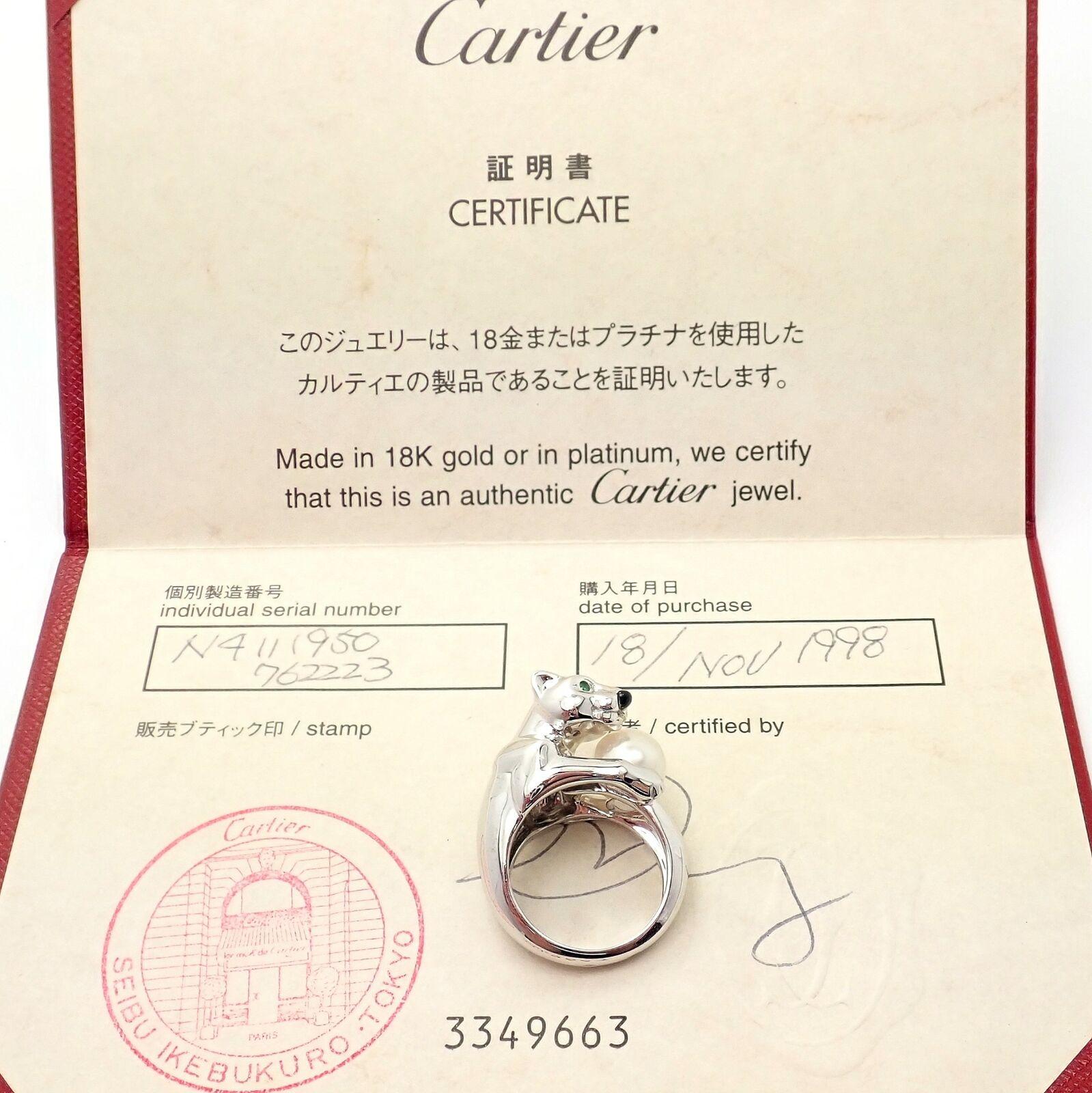 Cartier, bague panthère en or blanc, onyx, tsavorite et perle Neuf - En vente à Holland, PA