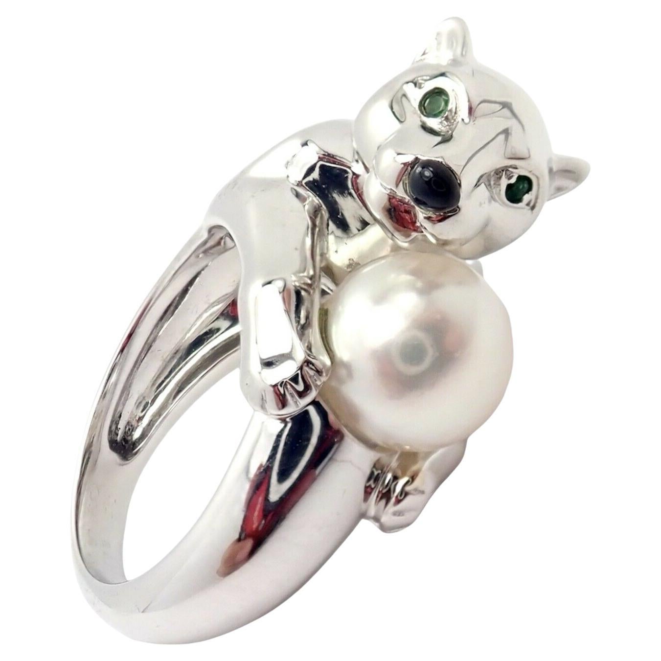 Cartier Panther Pearl Onyx Tsavorite White Gold Ring For Sale