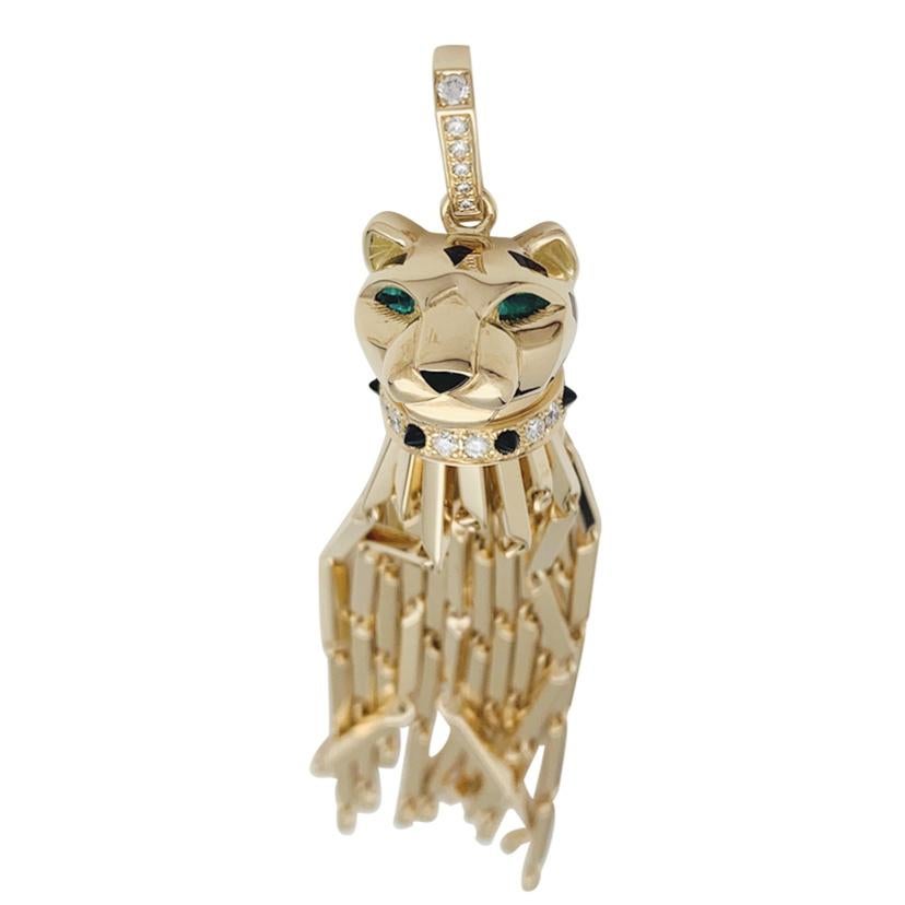 Contemporary Cartier Panther Pendant and its Original Chain, Diamonds, Onyx, Emeralds