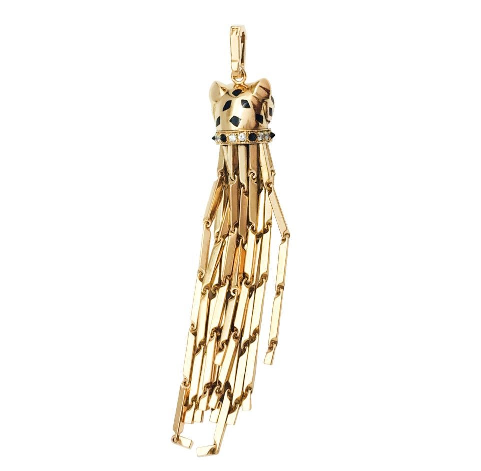 Women's or Men's Cartier Panther Pendant and its Original Chain, Diamonds, Onyx, Emeralds
