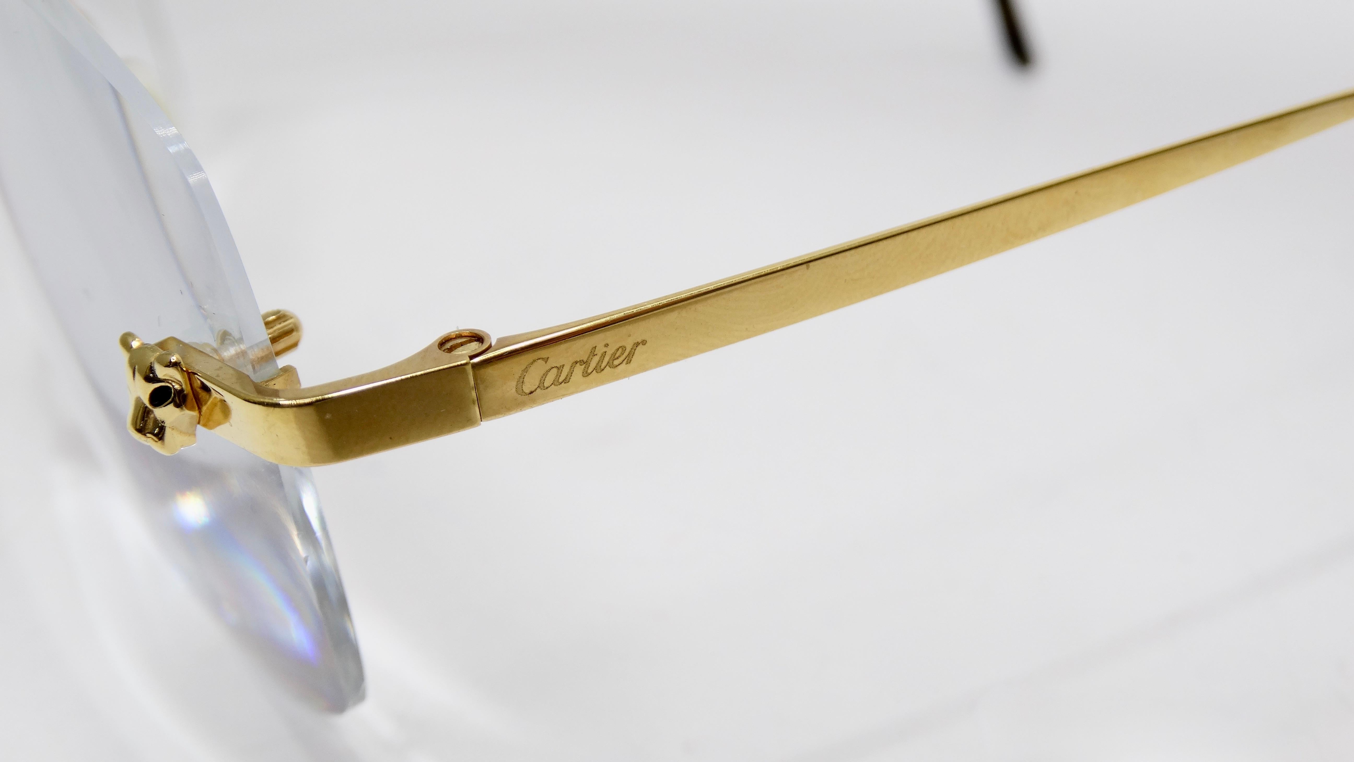 Women's or Men's Cartier Panther Rimless Glasses circa 1980s  For Sale