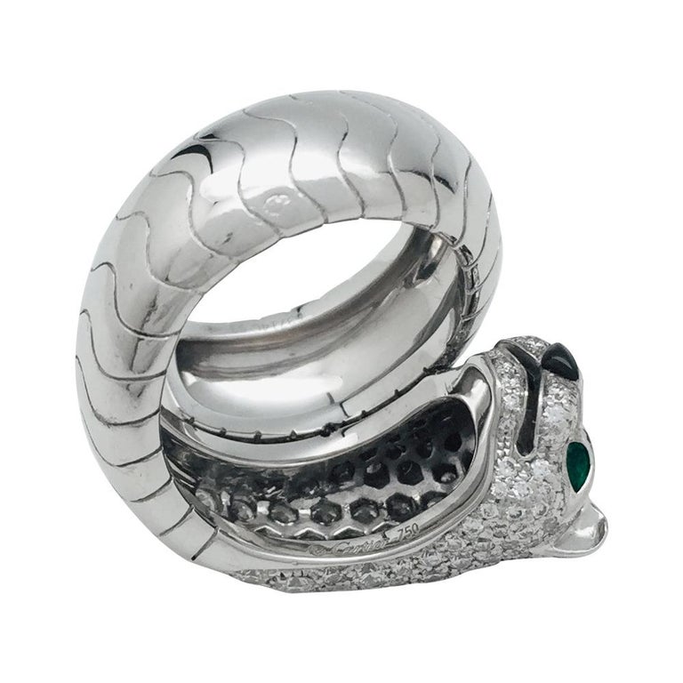Cartier Panther Ring, Diamonds, Emeralds and Onyx For Sale at 1stdibs