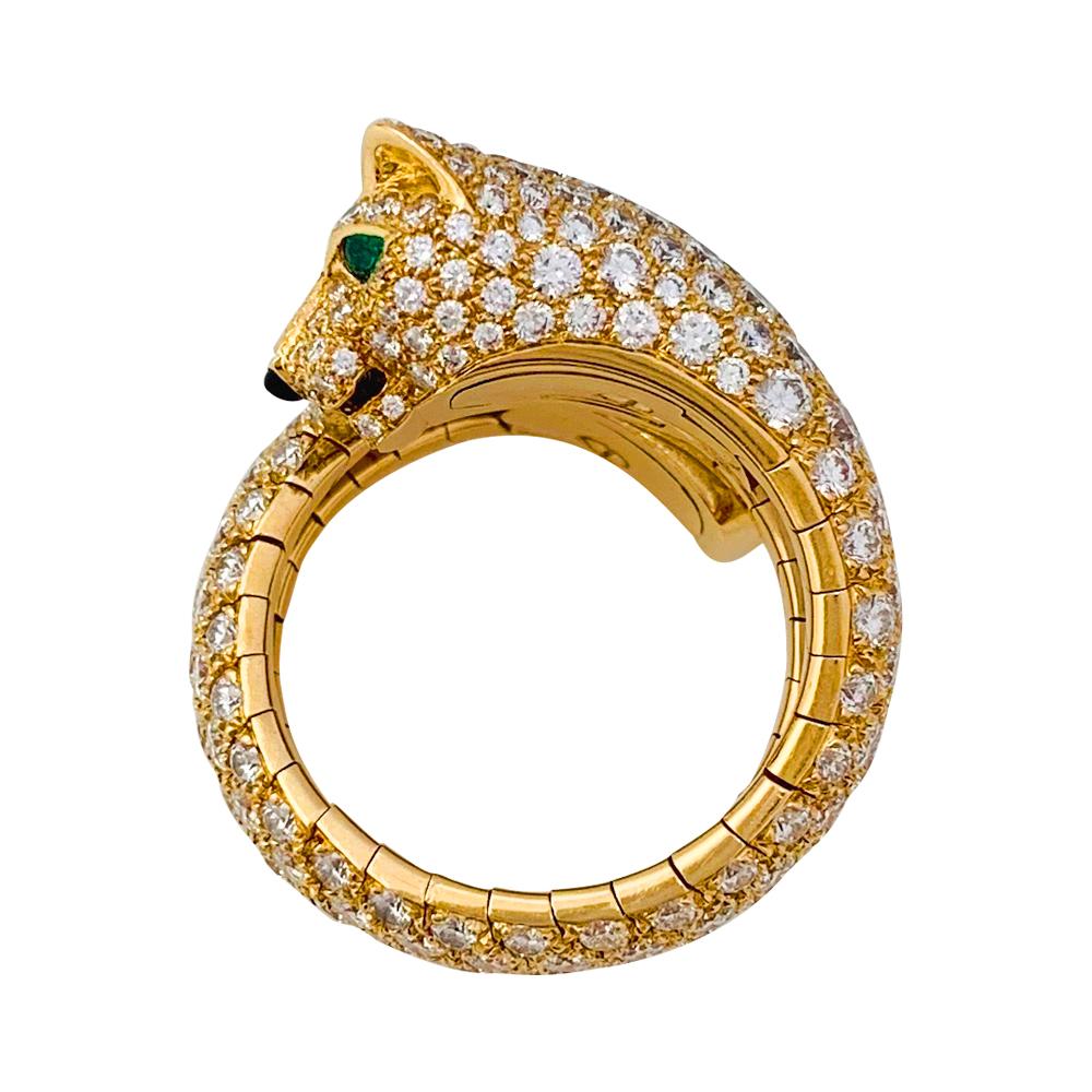 Cartier Panther Ring, Diamonds, Emeralds and Onyx In Excellent Condition In Paris, IDF