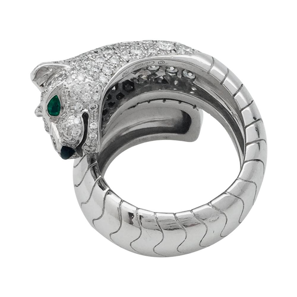 Contemporary Cartier Panther Ring, Diamonds, Emeralds and Onyx