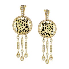 Cartier Panther Tassel Dangle Circle Diamond Drop Pierced Earrings 18 Karat Gold