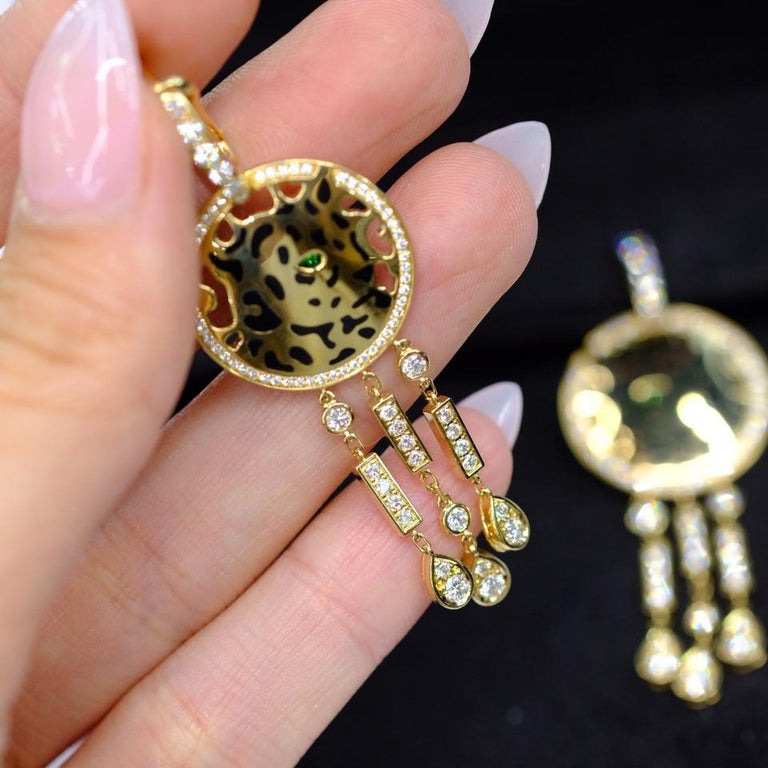 Cartier Panther Tassel Dangle Circle Diamond Drop Pierced Earrings 18