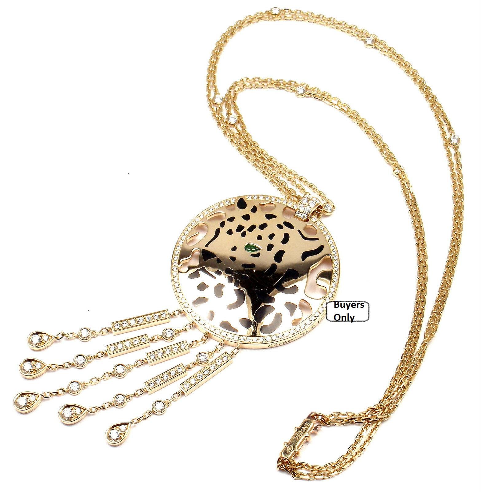 Cartier Panther Tsavorite Lacquer Diamond Gold Necklace For Sale 1