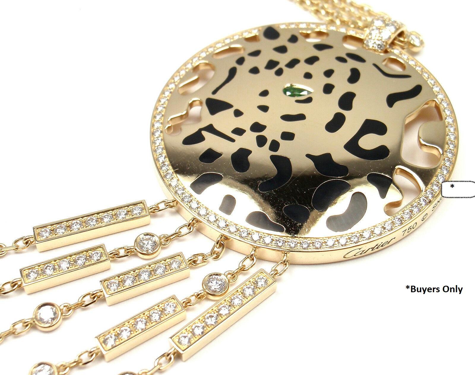 Cartier Panther Tsavorite Lacquer Diamond Gold Necklace For Sale 2