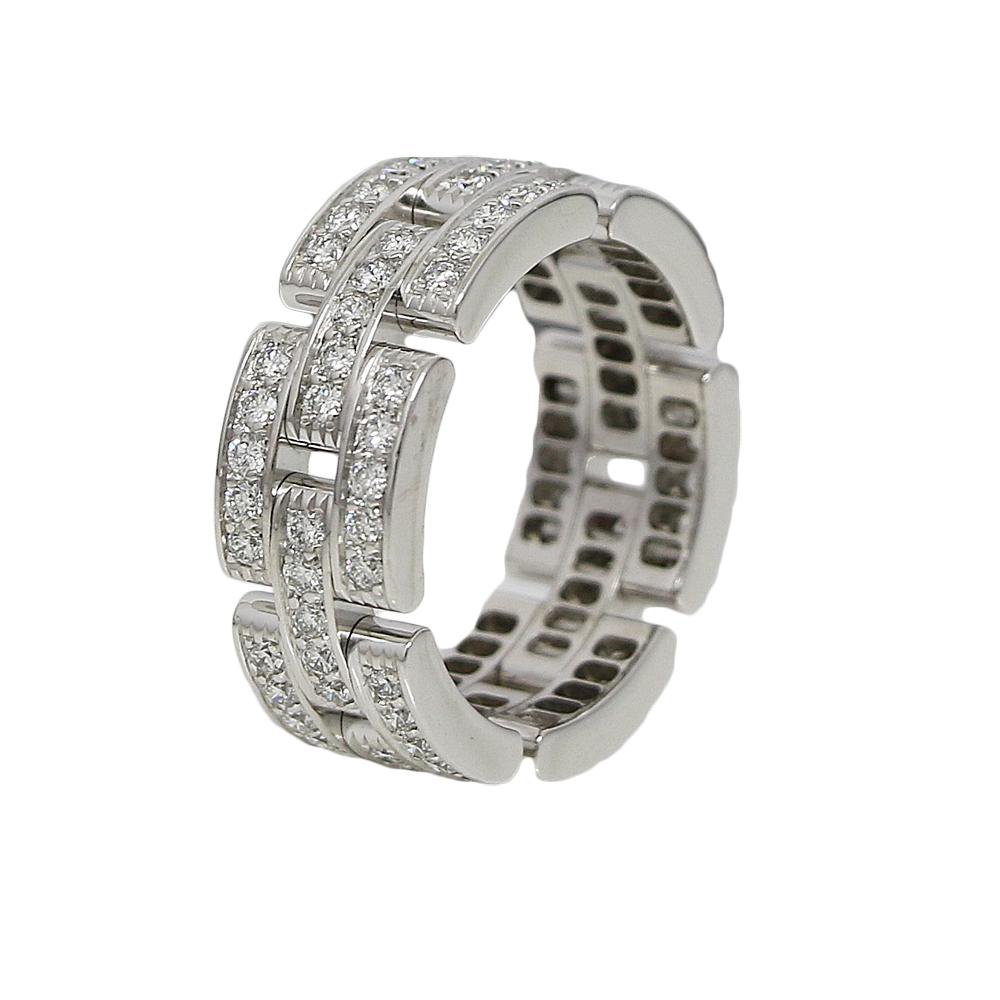 18K White Gold Cartier Panther Ring. The Ring Is Set In 90 Brilliant Cut Diamonds Weighing 1.37 Carat Total Weight. The Ring Sits At a Size 57, (8) US Size. And Weighs 10.8 Grams.  