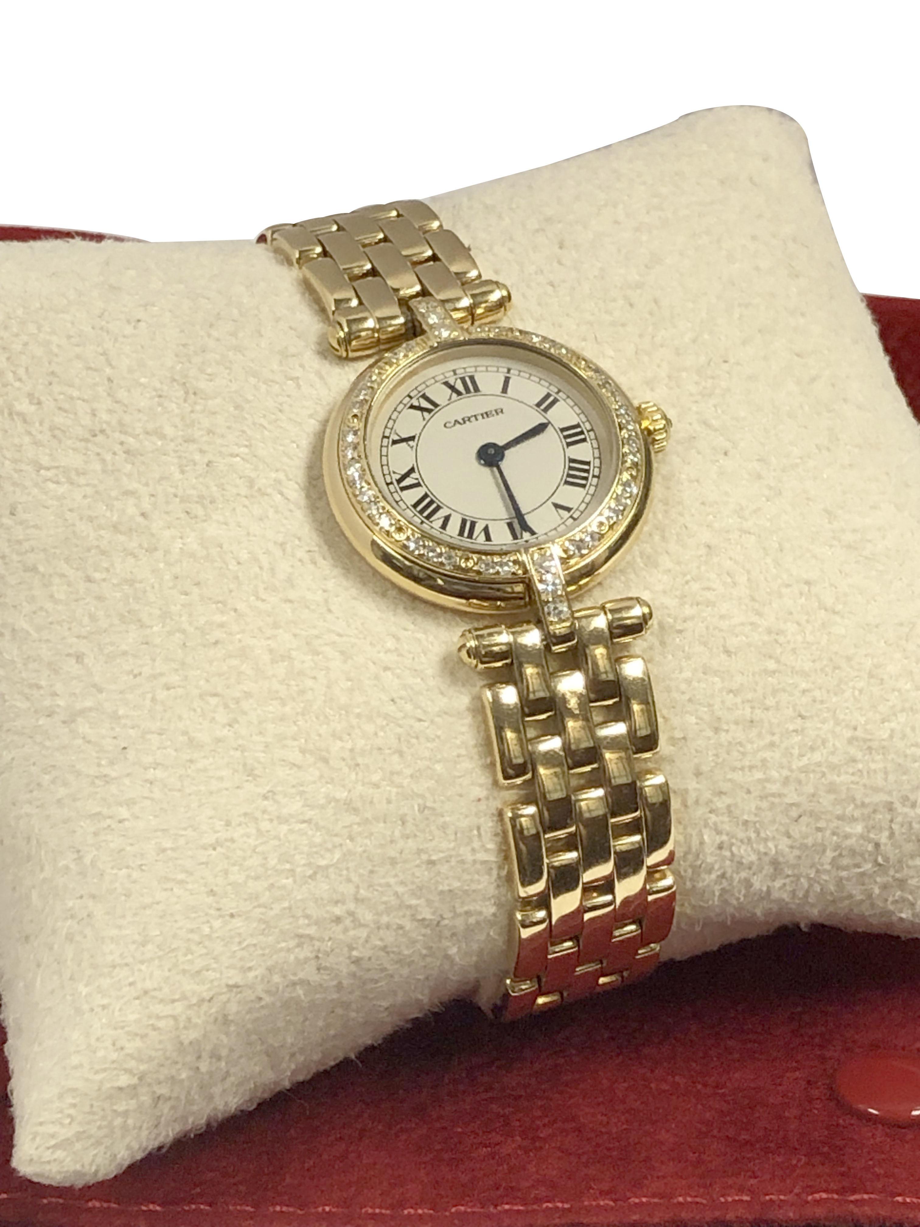 Round Cut Cartier Panther Yellow Gold and Diamond Ladies Wrist Watch For Sale