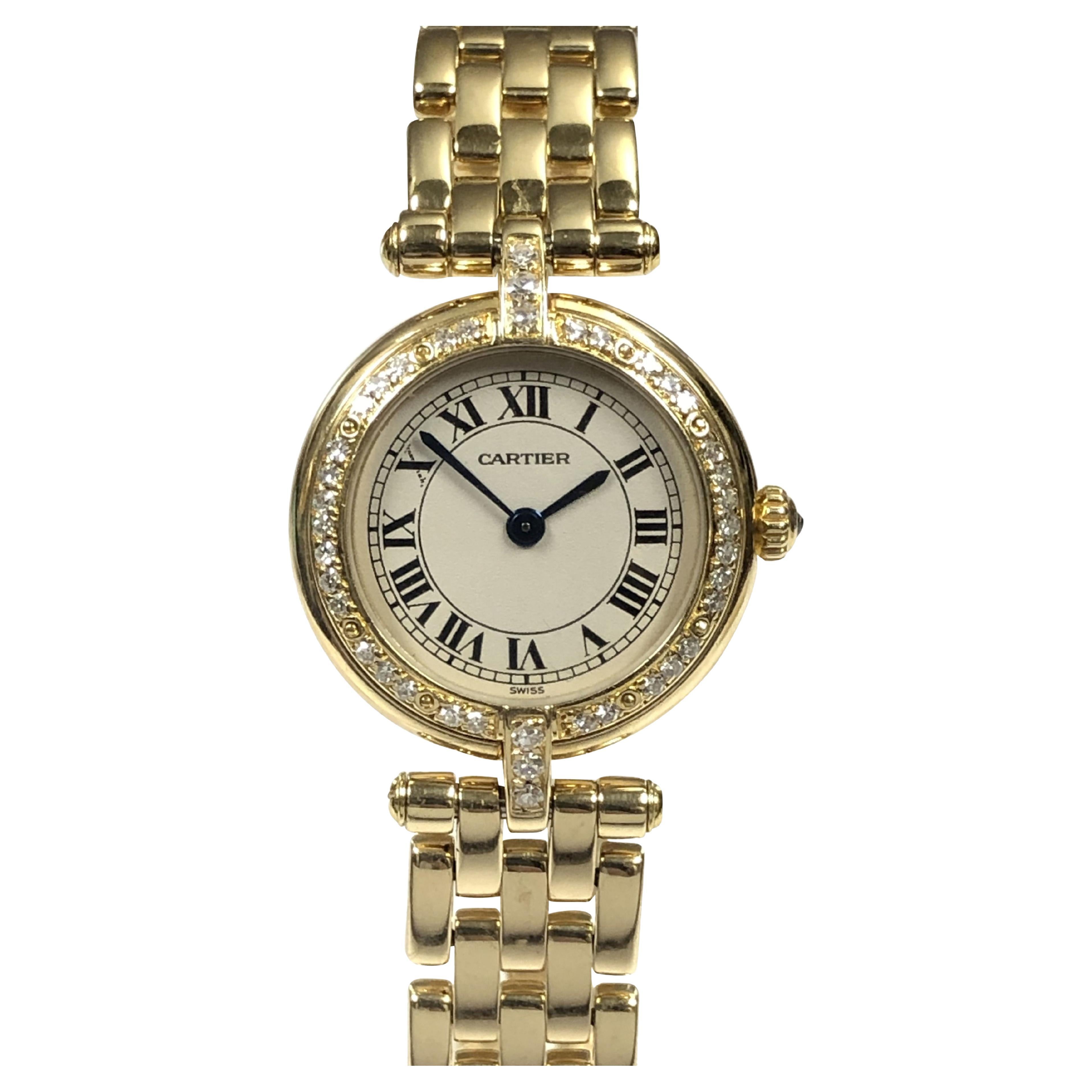Montre-bracelet pour dames en or jaune et diamants Cartier Panther en vente