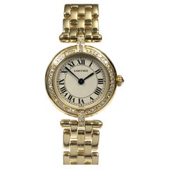 Retro Cartier Panther Yellow Gold and Diamond Ladies Wrist Watch