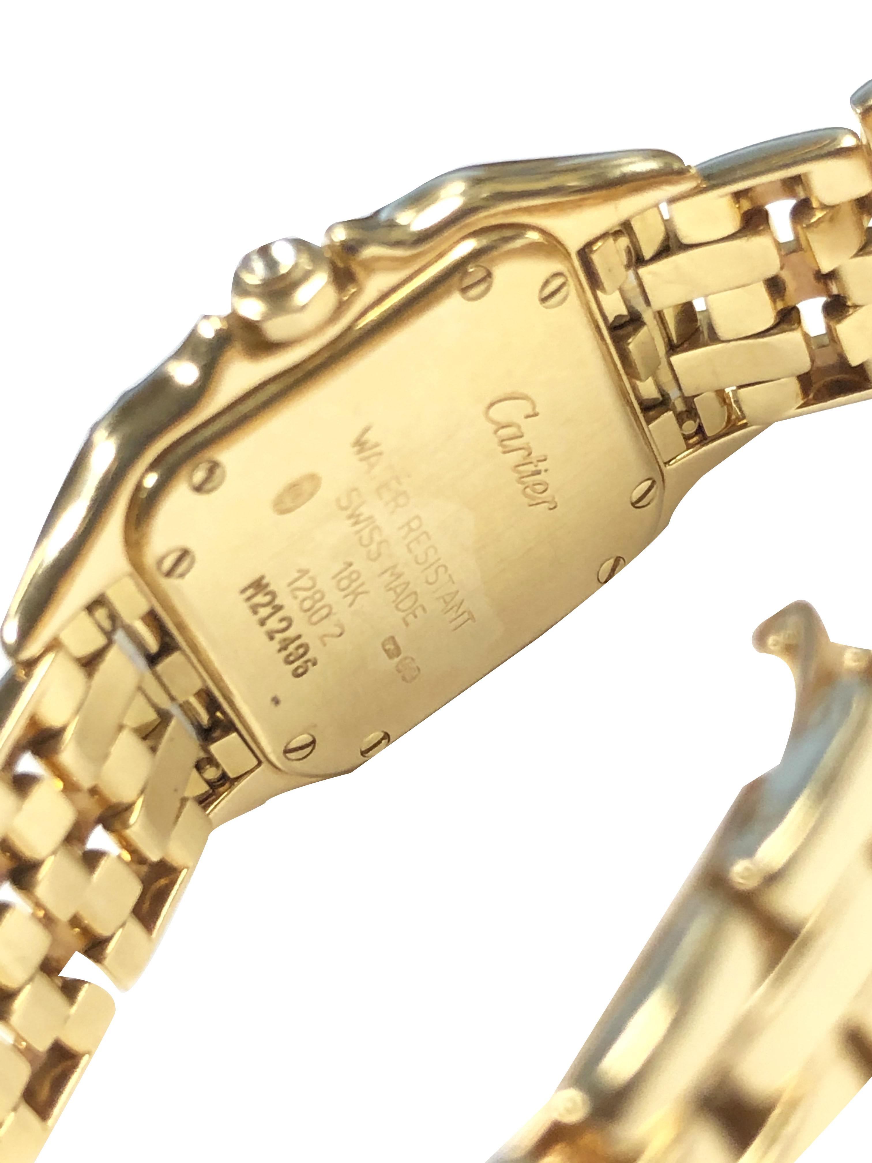 Round Cut Cartier Panther Yellow Gold and Diamonds Ladies Quartz Bracelet Watch