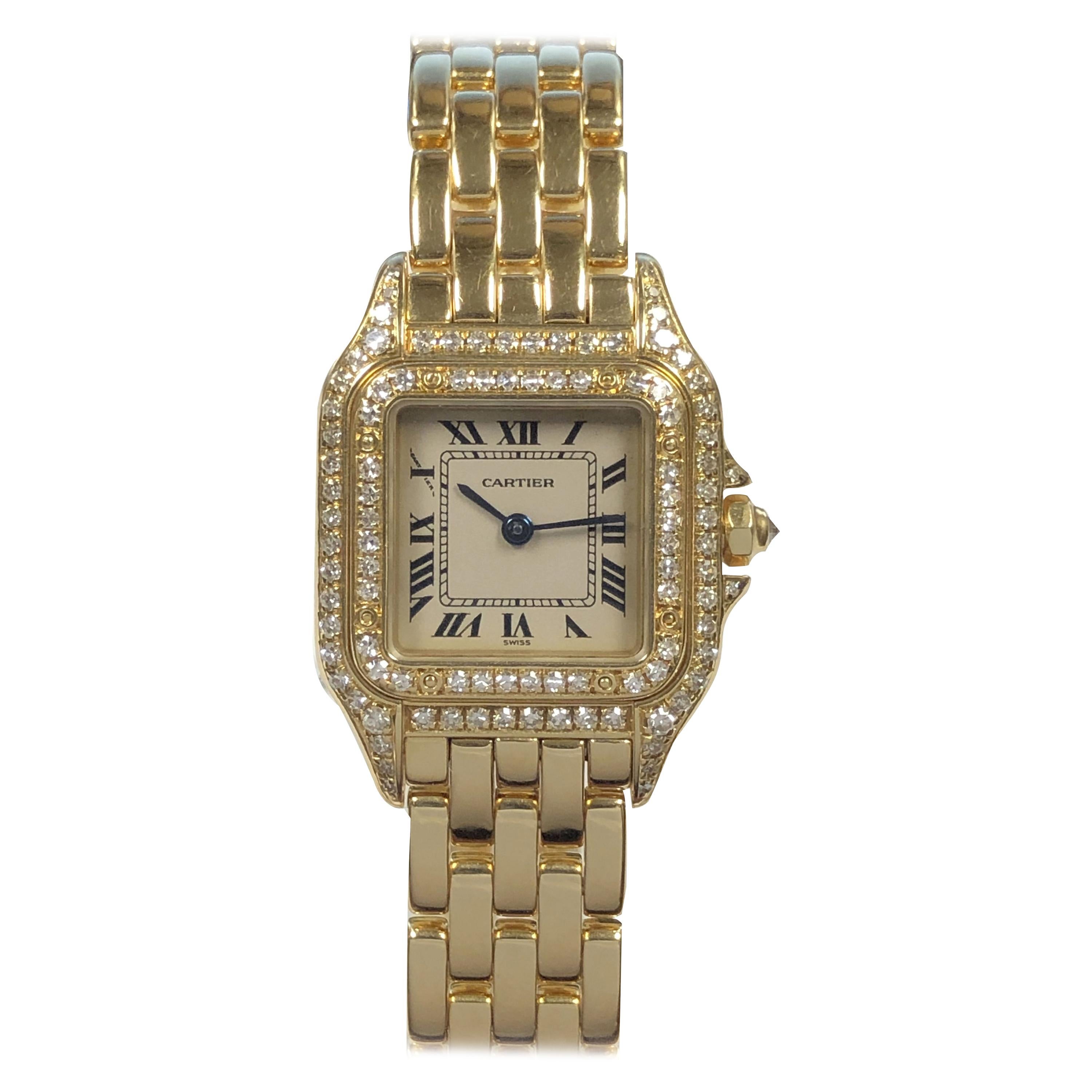 Cartier Panther Yellow Gold and Diamonds Ladies Quartz Bracelet Watch