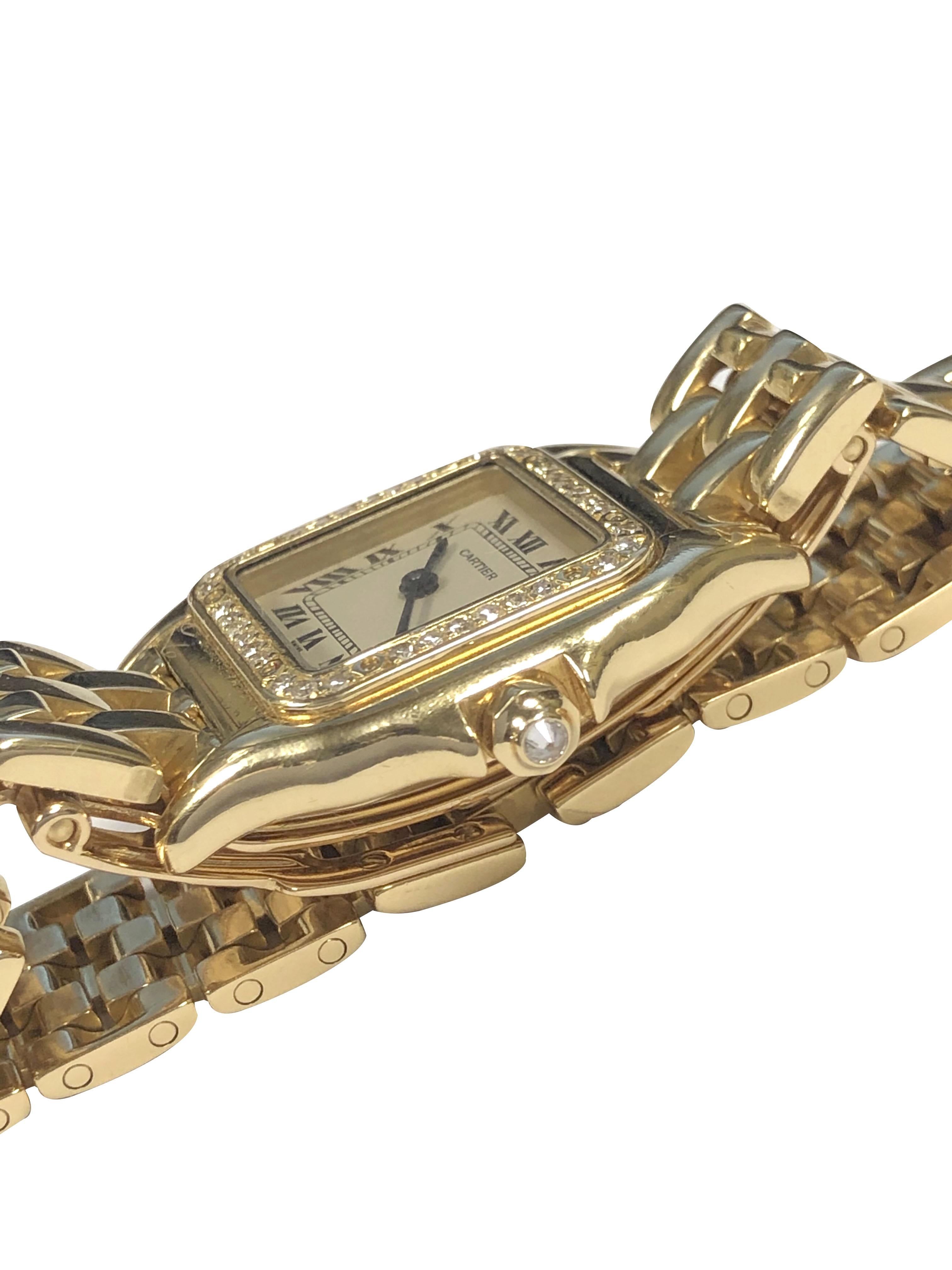 Cartier Panther Yellow Gold Ladies Diamond Bezel Quartz Wristwatch In Excellent Condition In Chicago, IL
