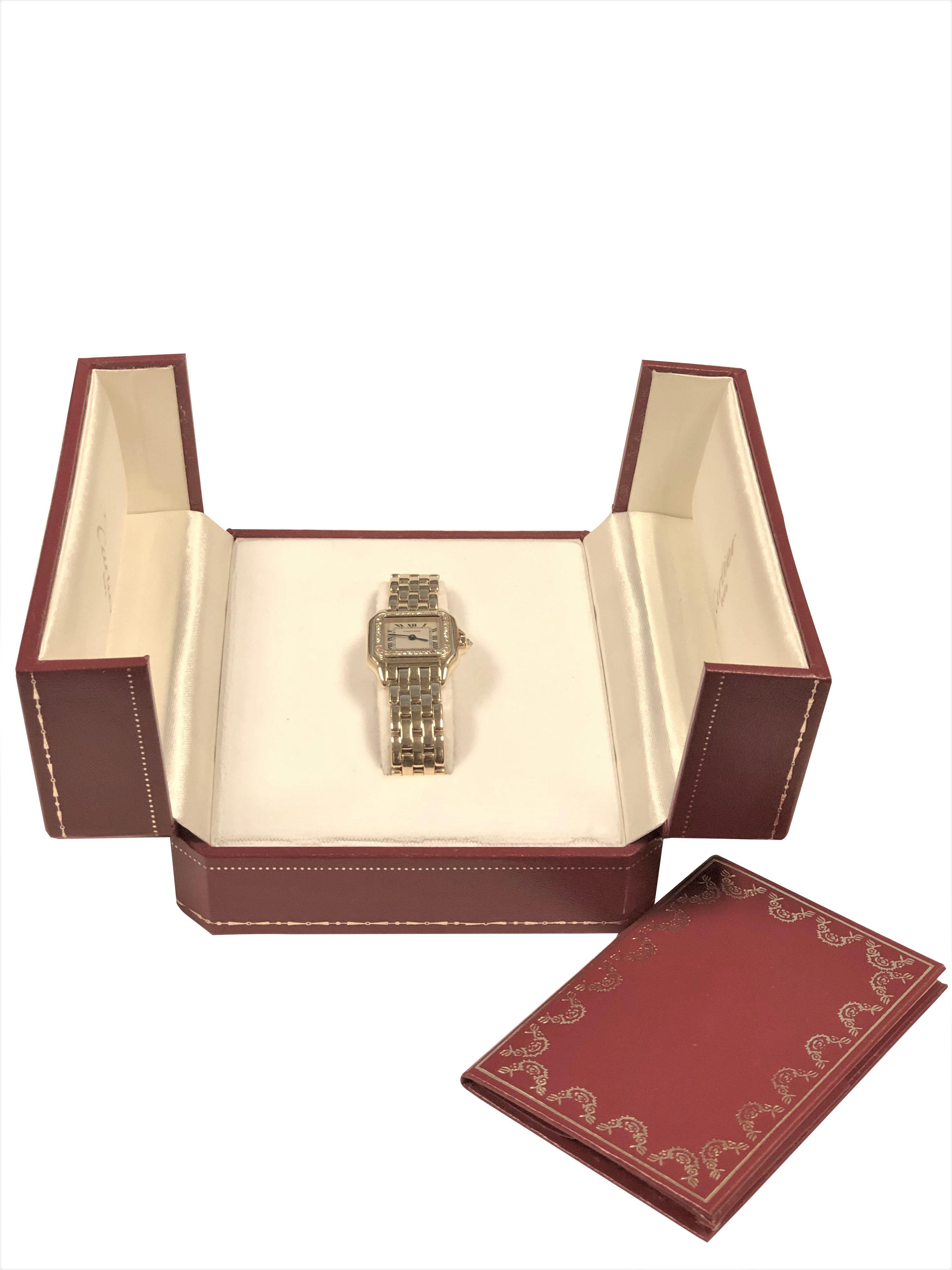 Women's or Men's Cartier Panther Yellow Gold Ladies Diamond Bezel Quartz Wristwatch