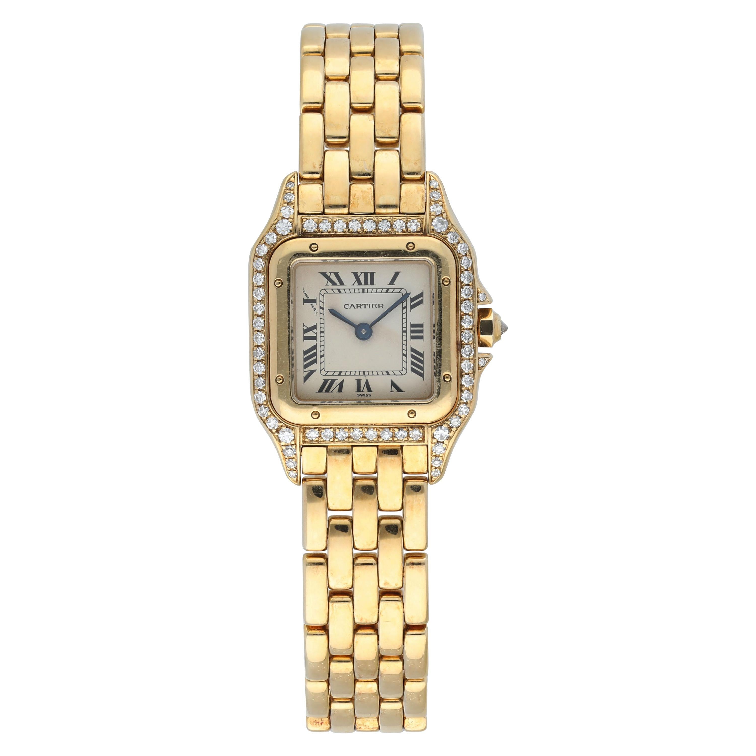 Cartier Panthere 1280 2 Yellow Gold Diamond Case Ladies Watch For Sale