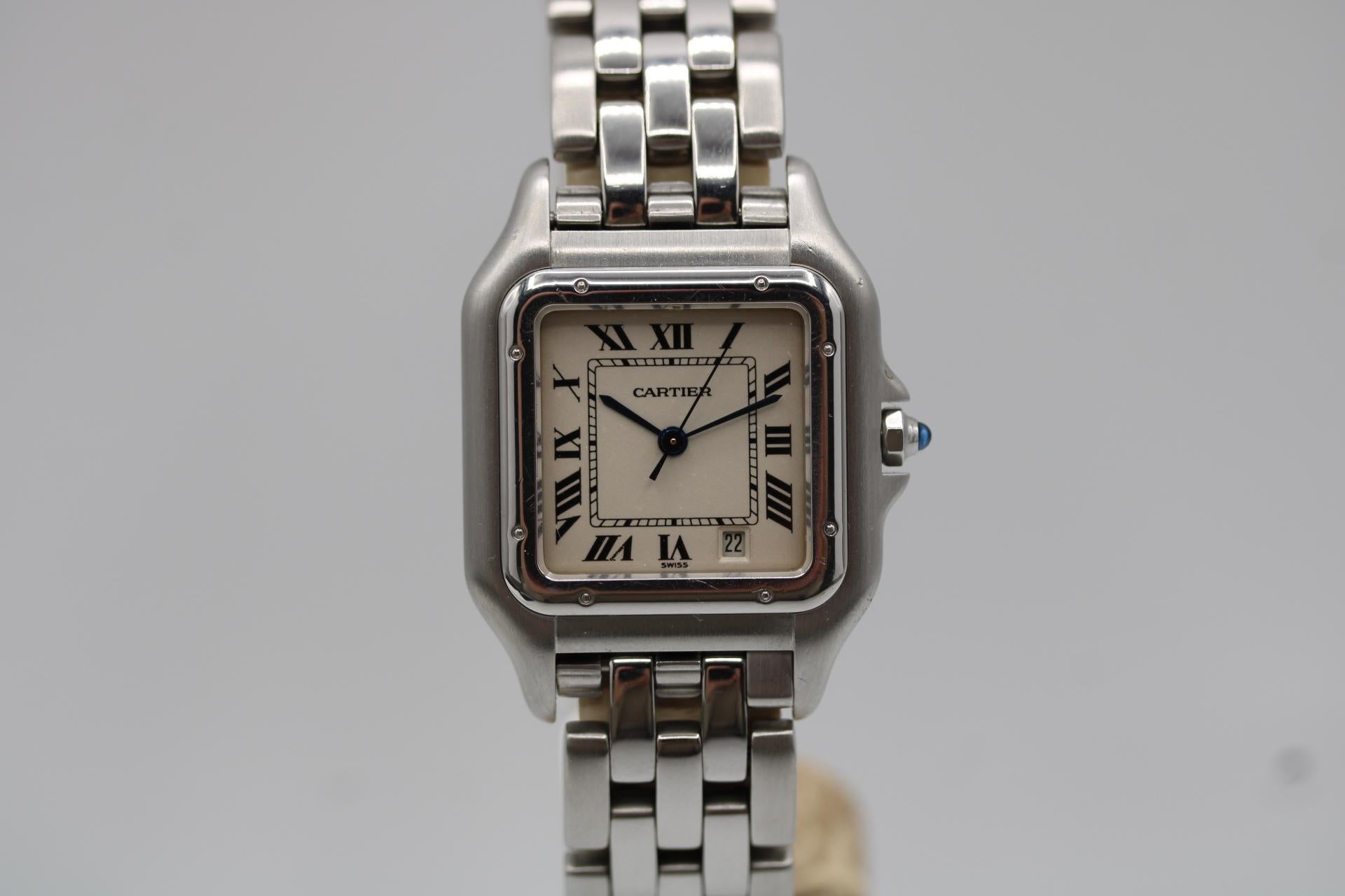 Cartier Panthère 1310 – 2000 Ladies 27mm Stainless Steel  Full Set  Cartier Service (2020)  Roman Dial  Quartz
A true classic from Cartier’s most iconic women’s collection — the Cartier Panthère 1310 — offered here in exceptional condition and as a