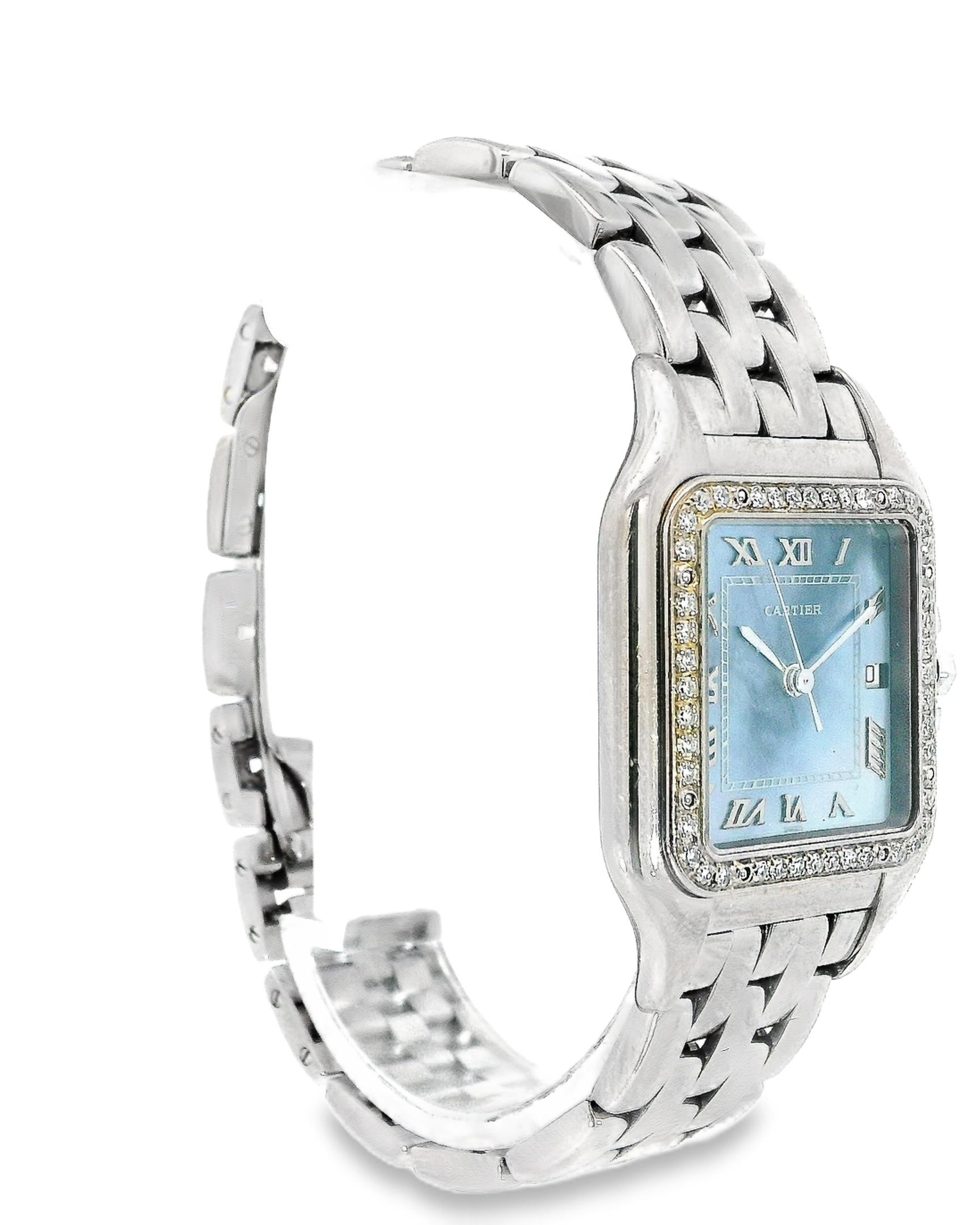 Women's Cartier Panthere 1650 Blue MOP 18K White Gold Watch For Sale